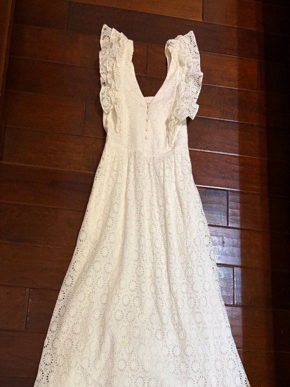 Sleeveless white eyelet maxi dress from JCrew.
